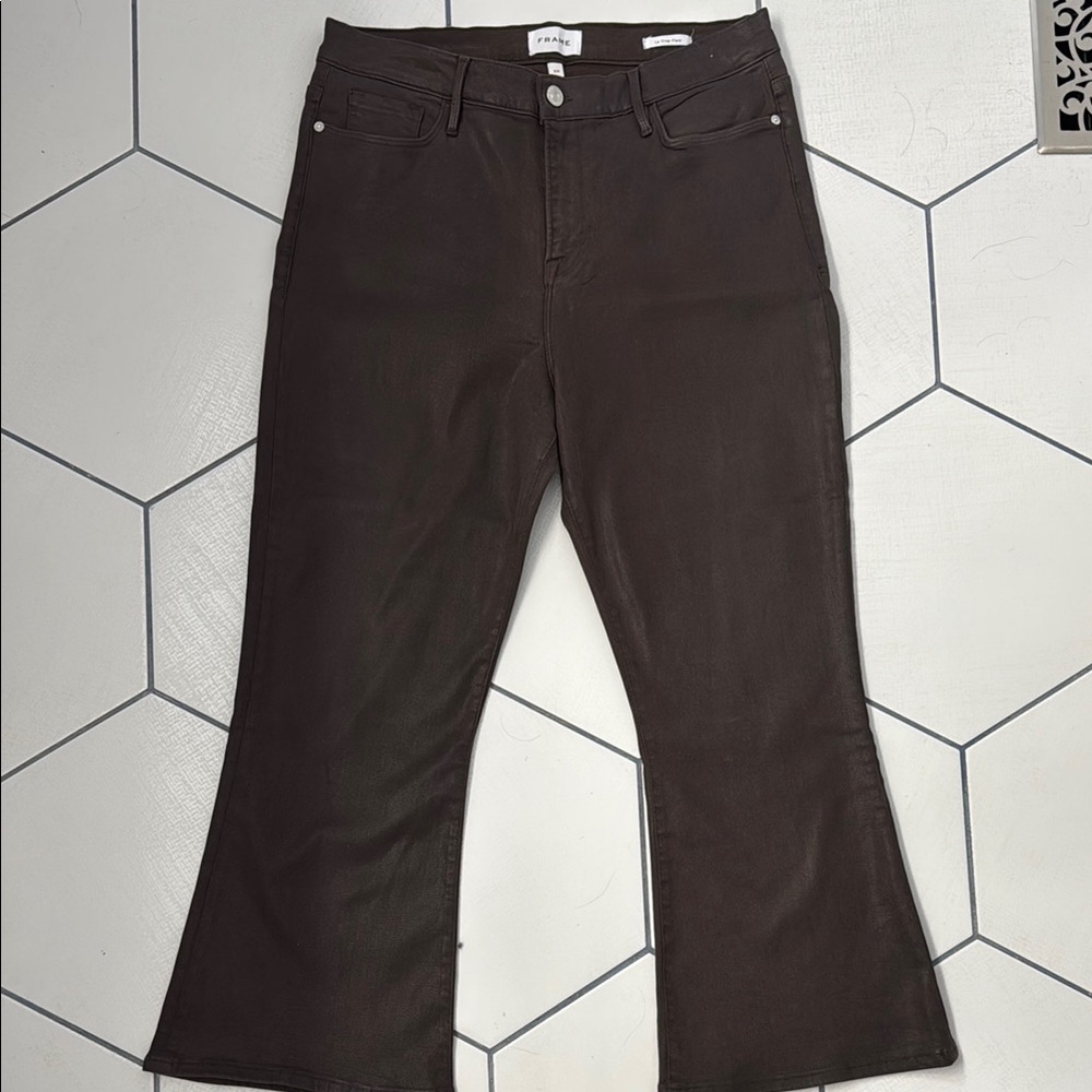 Frame Brown coated cotton Flare Wide Leg Denim